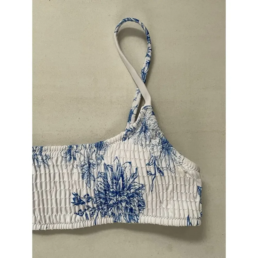 Summerhaus Swim Bralette Bikini Top Floral Toile Smocked Cottagecore Coquette
